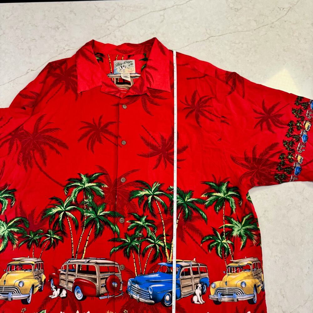 Vintage Big Dogs Hawaiian Shirt Men's 2XL Red Aloha Novelty Dadcore Vacation - Picture 6 of 16